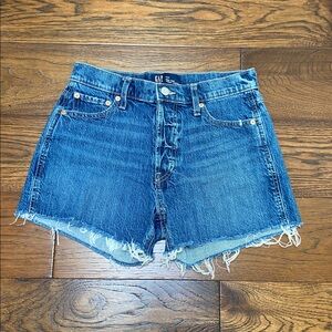 Gap High Rise Cheeky Short, medium distressed wash, size 27